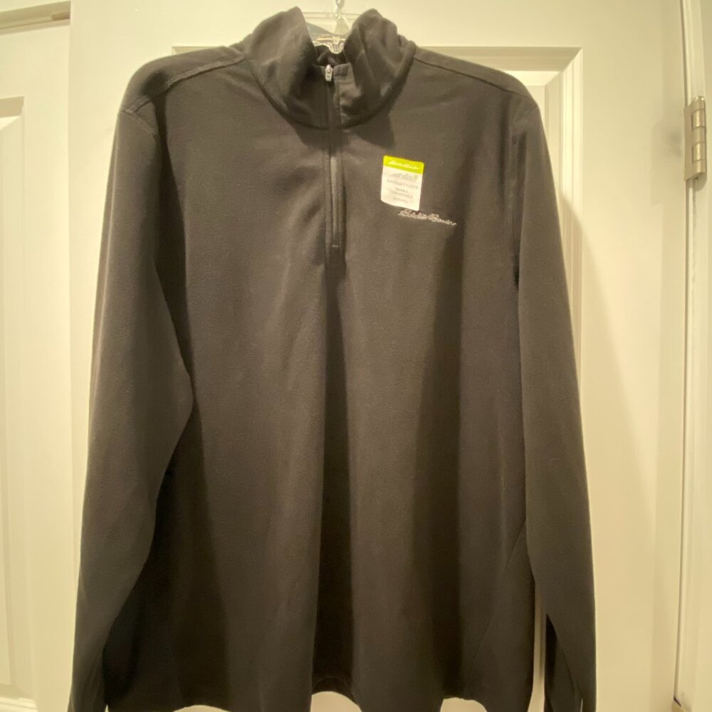 Eddie Bauer Men's 1/4 Zip Pullover Black Super Soft Fleece Sweater Size XL NWT
